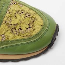 Pre Owned Valentino Multicolor Leather And Lace Rockrunner Sneakers Size 40