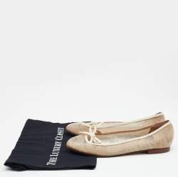 Pre Owned Valentino Beige Lace Bow Ballet Flats Size 37.5