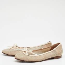 Pre Owned Valentino Beige Lace Bow Ballet Flats Size 37.5