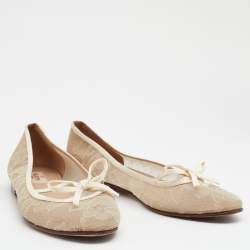 Pre Owned Valentino Beige Lace Bow Ballet Flats Size 37.5