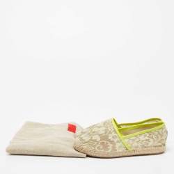 Pre Owned Valentino Neon Yellow Lace Flat Espadrilles Size 36
