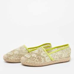 Pre Owned Valentino Neon Yellow Lace Flat Espadrilles Size 36