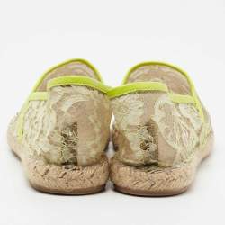 Pre Owned Valentino Neon Yellow Lace Flat Espadrilles Size 36