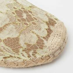 Pre Owned Valentino Neon Yellow Lace Flat Espadrilles Size 36