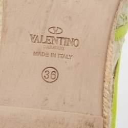 Pre Owned Valentino Neon Yellow Lace Flat Espadrilles Size 36