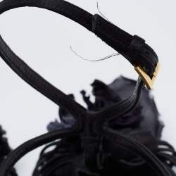 Pre Owned Valentino Black Satin Flower Embellished Ankle Strap Sandals Size 39