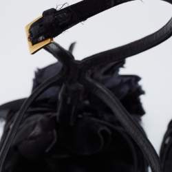 Pre Owned Valentino Black Satin Flower Embellished Ankle Strap Sandals Size 39