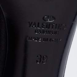 Pre Owned Valentino Black Satin Flower Embellished Ankle Strap Sandals Size 39