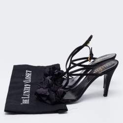 Pre Owned Valentino Black Satin Flower Embellished Ankle Strap Sandals Size 39