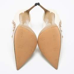 Pre Owned Valentino Cream Patent Leather Rockstud Pointed Toe Pumps Size 37.5