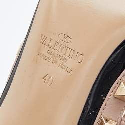 Pre Owned صندل فالنتينو جلد وجلد لامع بيج / أسود مقدمة مدببة مرصع مقاس 40