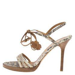 Pre Owned Valentino Beige Python Ankle Strap Sandals Size 39.5