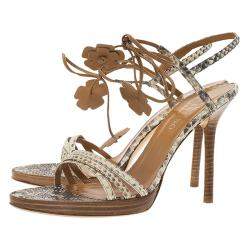 Pre Owned Valentino Beige Python Ankle Strap Sandals Size 39.5