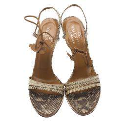 Pre Owned Valentino Beige Python Ankle Strap Sandals Size 39.5