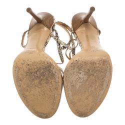 Pre Owned Valentino Beige Python Ankle Strap Sandals Size 39.5