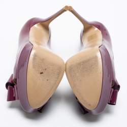 Pre Owned حذاء كعب عالي فالنتينو جلد لامع بنفسجي مقدمة مفتوحة فيونكة مقاس 36