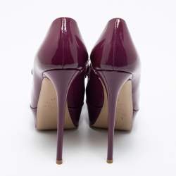 Pre Owned حذاء كعب عالي فالنتينو جلد لامع بنفسجي مقدمة مفتوحة فيونكة مقاس 36
