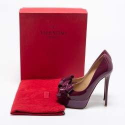 Pre Owned حذاء كعب عالي فالنتينو جلد لامع بنفسجي مقدمة مفتوحة فيونكة مقاس 36