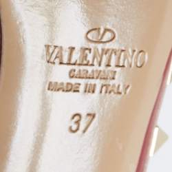 Pre Owned Valentino Burgundy/Pink Leather Rockstud Ankle-Strap Pumps Size 37