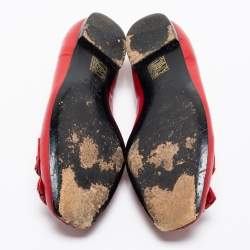 Pre Owned Valentino Red Leather Fringe Logo Buckle Ballet Flats Size 36.5