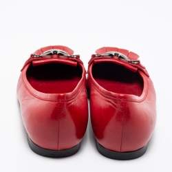 Pre Owned Valentino Red Leather Fringe Logo Buckle Ballet Flats Size 36.5