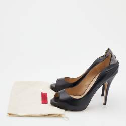 Pre Owned Valentino Black Leather Peep Toe Pumps Size 40