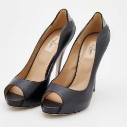 Pre Owned Valentino Black Leather Peep Toe Pumps Size 40