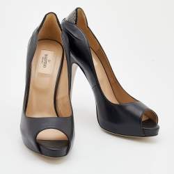Pre Owned Valentino Black Leather Peep Toe Pumps Size 40