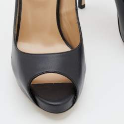 Pre Owned Valentino Black Leather Peep Toe Pumps Size 40