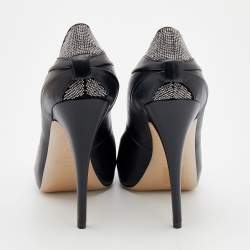 Pre Owned Valentino Black Leather Peep Toe Pumps Size 40