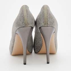 Pre Owned Valentino Metallic Silver Studded Suede Peep Toe Pumps Size 40