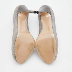 Pre Owned Valentino Metallic Silver Studded Suede Peep Toe Pumps Size 40