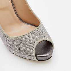 Pre Owned Valentino Metallic Silver Studded Suede Peep Toe Pumps Size 40