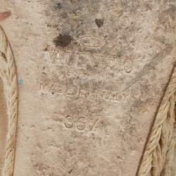 Pre Owned Valentino Beige Fabric And Leather Flower Platform Espadrille Wedge Slingback Sandals Size 36.5