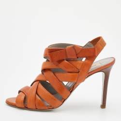 Pre Owned Valentino Brown Leather Strappy Sandals Size 40
