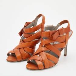 Pre Owned Valentino Brown Leather Strappy Sandals Size 40