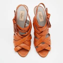 Pre Owned Valentino Brown Leather Strappy Sandals Size 40