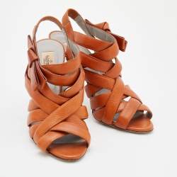 Pre Owned Valentino Brown Leather Strappy Sandals Size 40