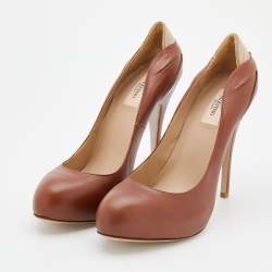 Pre Owned Valentino Brown Leather Round Toe Platform Pumps Size 40