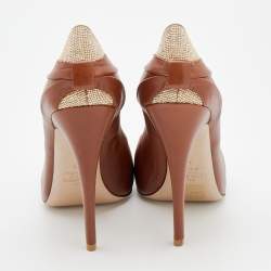 Pre Owned Valentino Brown Leather Round Toe Platform Pumps Size 40