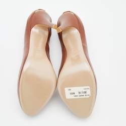 Pre Owned Valentino Brown Leather Round Toe Platform Pumps Size 40