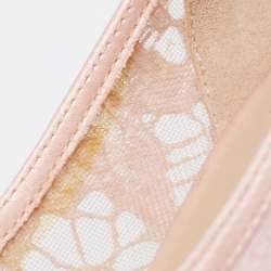 Pre Owned Valentino Pink Floral Lace And Satin Bow Peep Toe Platform Pumps Size 39