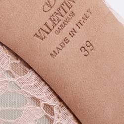 Pre Owned Valentino Pink Floral Lace And Satin Bow Peep Toe Platform Pumps Size 39