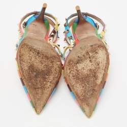 Pre Owned Valentino Multicolor Leather Rockstud Ankle-Strap Pumps Size 38.5