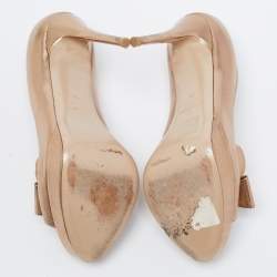 Pre Owned Valentino Metallic Gold Leather Bow Peep Toe Platform Pumps Size 38