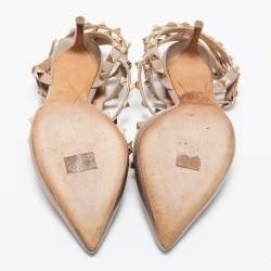 Pre Owned Valentino Rose Gold Leather Rockstud Ankle-Strap Pumps Size 37.5