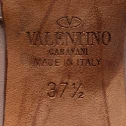 Pre Owned Valentino Rose Gold Leather Rockstud Ankle-Strap Pumps Size 37.5