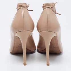 Pre Owned Valentino Beige Leather Rockstud Open Toe Lace Up Ankle Tie Pumps Size 36