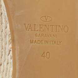 Pre Owned Valentino Light Pink Leather Studded Ruffle-Trimmed Espadrille Wedge Sandals Size 40