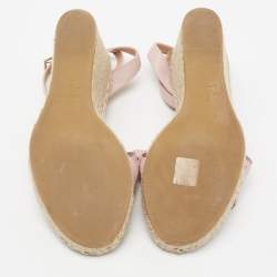 Pre Owned Valentino Light Pink Leather Studded Ruffle-Trimmed Espadrille Wedge Sandals Size 40